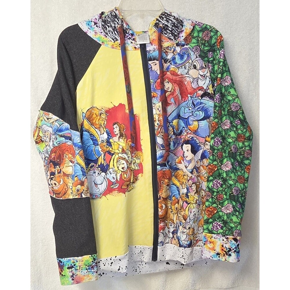 HomeSewn Couture Disney Mashup Zip Up Hoodie Women Size L 14 Princess Multicolor